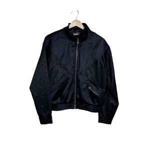 Champion Womens Track Jacket Black Full Zip Logo Pattern Size Small